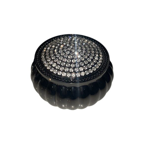 Silver Pewter Tone Round Trinket Box with Rhinestone Lid and Velvet Lining - Picture 1 of 4